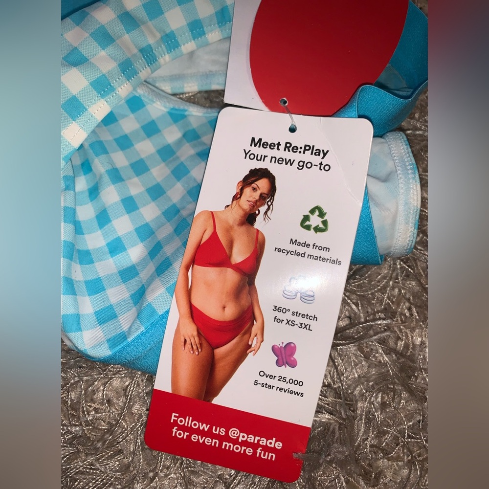 3 for $30 β‘οΈ Blue Checkered Women's Bra & Undies matching set - size L NWT - Picture 6 of 16